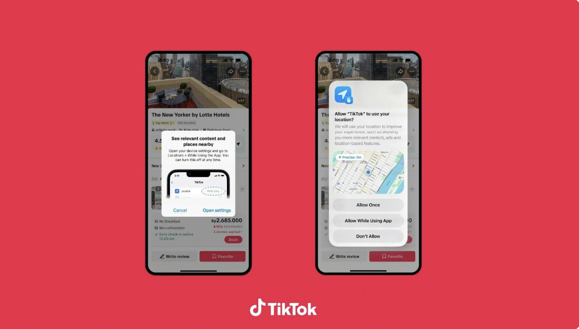 TikTok prompting a user to turn on location so it can show nearby content and places